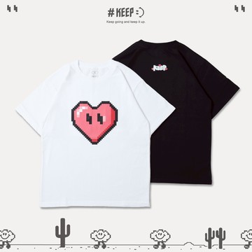 #KEEP PIXEL APRIL HEART TEE 四月辣椒紅 像素 8-bit 寬鬆 休閒 短T【KS281】