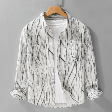 【巴黎精品】現貨+預購 男襯衫長袖上衣男日系寬鬆休閒襯衫男裝-春秋簡約印花潮流男上衣2色a1kq49