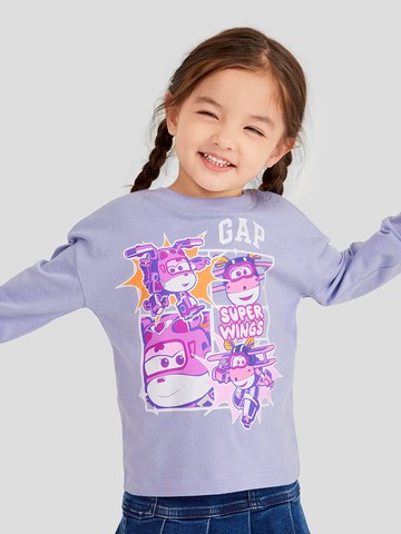 女幼童裝 Gap x Super Wings聯名 Logo純棉印花圓領長袖T恤-紫色