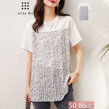 圓領拼接雪紡星星風琴褶上衣 L-5XL【979865W】【現+預】-流行前線-