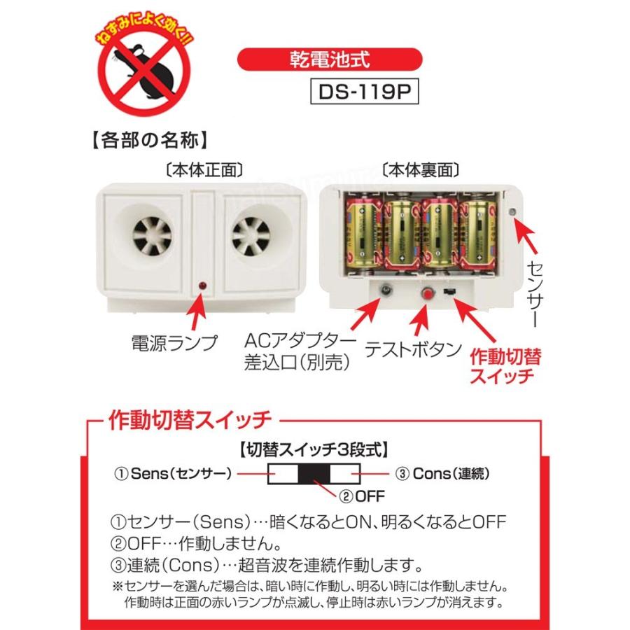 ねずみ超音波撃退機 ねずみ 退治 ダブルスピーカー 電池式 ネズミ除去器 ねずみ除去器 強力50坪