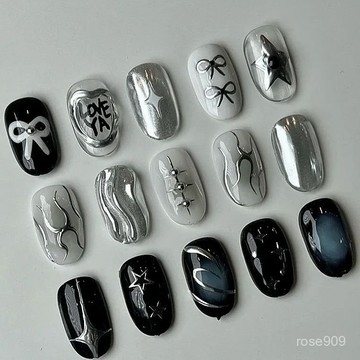 💅限時下殺穿戴甲💅【1萬人收藏】海棠朵朵手工定製穿戴甲個性搞怪好冷男生哥特風橢圓美甲新品手工穿戴甲 UYKK