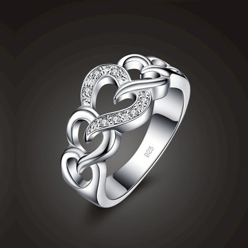 S925純銀鑲嵌鋯石心形戒指女簡約森系學生食指環情侶戒子生日禮物