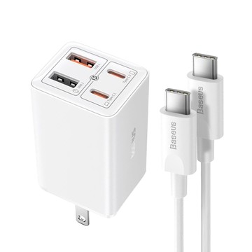 Baseus 倍思 GaN6 Pro 氮化鎵快充充電器 2C + 2U 65W 美規 含小白系列 快充/傳輸線 Type-C-Type-C 100W 20V 5A 1m 白色  皓月白  1盒