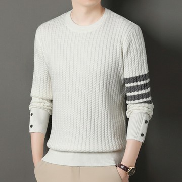 秋冬款加厚圓領針織衫男士毛衣麻花辮青年男裝長袖套頭圓領打底衫鑫弘-衣錦男裝