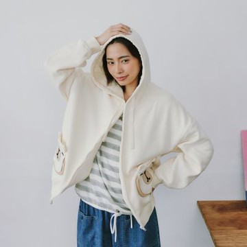 【Dailo】卡哇伊水豚君內刷毛連帽外套 白 灰 黃