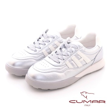 【CUMAR】光澤感後底綁帶休閒鞋-銀