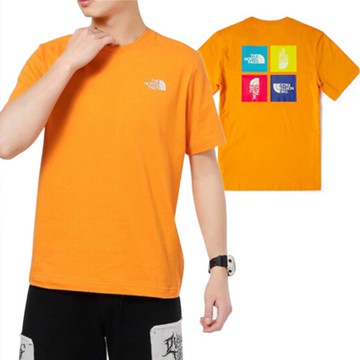 【美國 The North Face】日本中性款 仿棉混紡快乾吸濕短袖圓領T恤(亞洲版型)/4U9I-PKH 橘色 V
