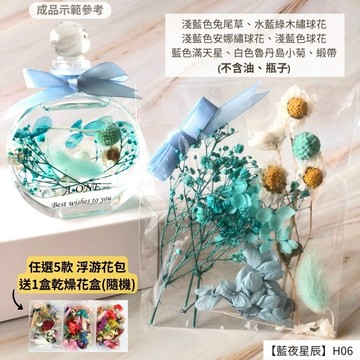 【A-ONE】浮游花DIY花卉包 永生滿天星 蓬萊松 永生花材 果實 保鮮油 乾燥花花卉包 浮游花材料 H06藍夜星辰_廠商直送