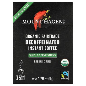 Mount Hagen, 有機公平貿易速溶咖啡，脫因，25 個單份包裝，1.76 盎司（50 克）