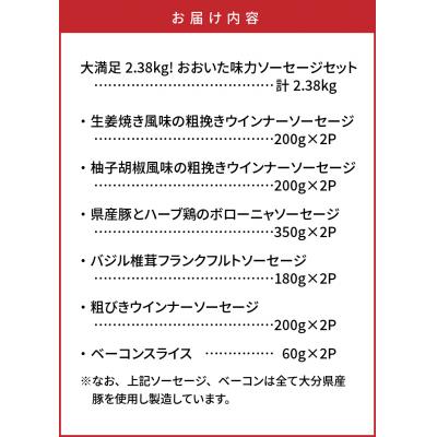 ふるさと納税 国東市 大満足2.38kg!おおいた味力ソーセージセット_1307R