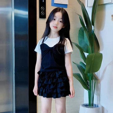 mori🎀mori女童夏季假兩件短袖T恤兒童韓版舒適蝴蝶結上衣
