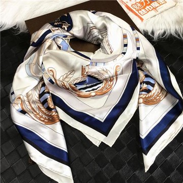 白色航海帆船16姆米重磅真絲大方巾140桑蠶絲絲巾女披肩氣質圍巾