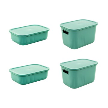 【dayneeds】Q萌撞色系附蓋收納盒 四入組(S號二入+M號二入)綠色