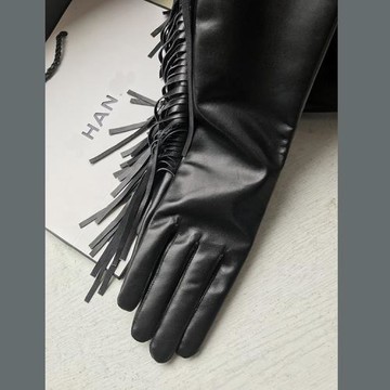 瓏玥純羊皮流蘇手套薄長款真皮手套過肘臂套保暖加絨秋冬舞臺女士