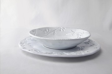 【超值優惠組合】純白花朵系列單人餐盤2件組(湯盤+主餐盤)