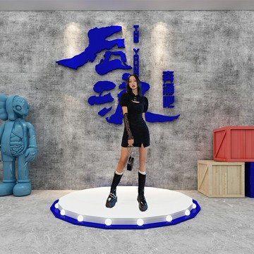 網紅克萊因藍裝飾打卡店背景墻貼拍照區布置奶茶店墻壁面酒吧燒烤