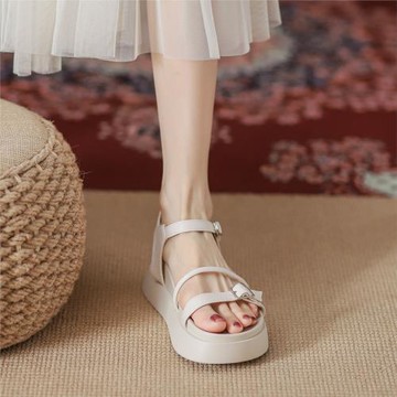 夏季新款厚底松糕鞋女2023年中跟復古百搭學生韓版仙女風簡約涼鞋