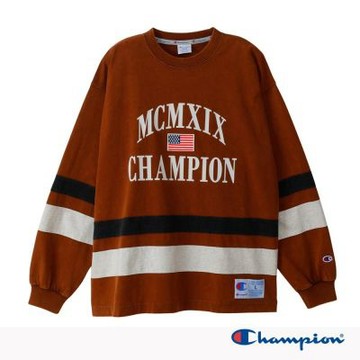 Champion 官方直營 男款 Action Style寬版布章印花長袖TEE-褐色(C3-C411-860-日規)