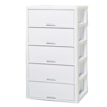 藤編抽屜櫃 5層 50cm 白色 - 清新自然風格，居家收納好幫手