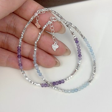 MIKO 水晶手鍊 碎銀子 S925純銀 海藍寶/紫水晶/碧璽 B0025