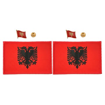 A-ONE 匯旺 阿爾巴尼亞 國旗刺繡 + 國旗別針 Set DIY國旗刺繡徽章 8x5cm 15x12x1mm 台灣製  彩色  2組