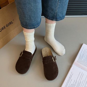 厚底勃肯鞋復古包頭半拖鞋女外穿2025新款春秋季一腳蹬丑萌博肯鞋