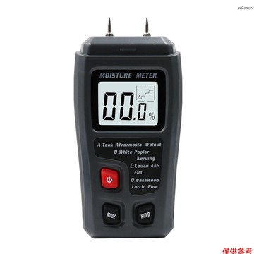 木材水分測試儀 木質地板紙箱藥材含水率測定儀 數顯背光LCD屏 4種測量模式 黑色（帶9V 6F22電池出貨）