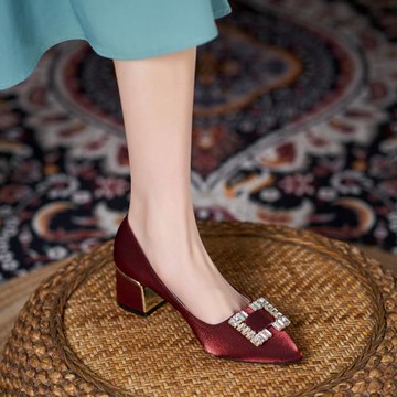 2023新款粗跟婚鞋方扣G3水鉆百搭