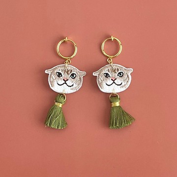 警戒耳貓咪・新茶耳飾