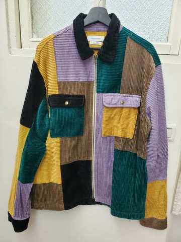 Urban outfitters 設計拼接款 燈芯絨 remake 哈靈頓外套 L號 近