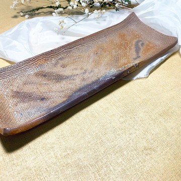 柴燒灰切布紋長方盤 新彩燒 柴燒陶藝 手作作品 | 禮物 餐盤 點心