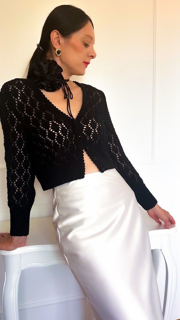 夏日開襟外套 蕾絲針織外套 短版針織外套 黑色針織夾克