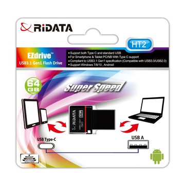 RIDATA錸德HT2 USB3.1Gen1+TypeC雙介面隨身碟64G OTG黑