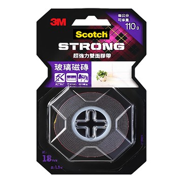 3M Scotch 超強力雙面膠帶 玻璃磁磚面 V1804N 18mm x 1.5m  紅色  1捲