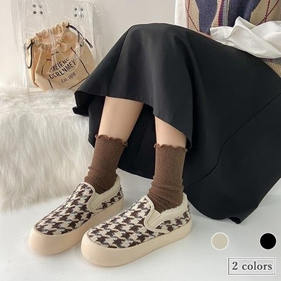 フラットシューズ 裏ボア レディース ムートン ローファー 千鳥柄 スリッポン 厚底 冬 裏ボアシューズ ムートンシューズ チェック柄 シューズ 通販 Lineポイント最大get Lineショッピング