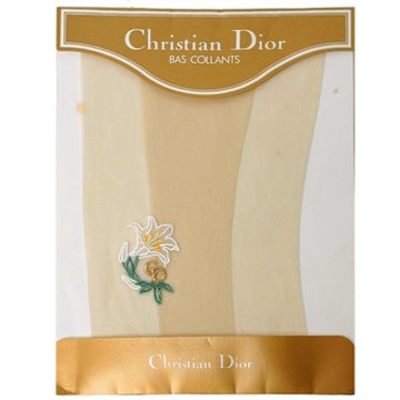 Christian Dior 迪奧 優雅左腳踝白百合刺繡圖騰褲襪(象牙白系/M)