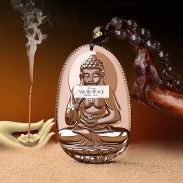 新品上市!!天然冰種黑曜石本命佛吊墜大日如來項鏈守護神護身符觀音佛像項鏈