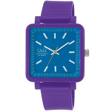 Q&Q 日系個性方正撞色混搭泡泡糖潮流錶-藍x紫/38mm