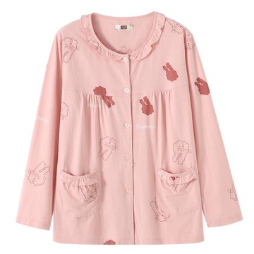 單件女睡衣上衣夏季中老年長袖女睡衣夏天空調房薄款純棉女睡衣