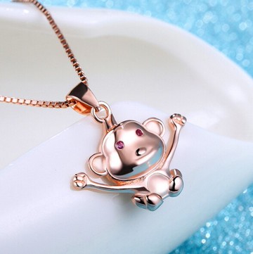 現貨+預購 925純銀項鍊 猴子吊墜-開心精美大方母親節生日情人節禮物女配件73v108【獨家進口】【米蘭精品】