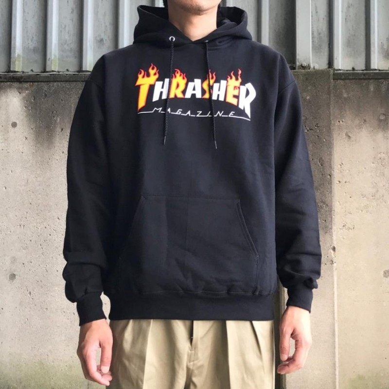 スラッシャー THRASHER パーカー FLAME LOGO HOODIE - BLACK (36%OFF