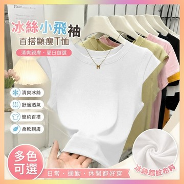 🔥女生冰絲短袖✨新款女士冰絲螺紋T恤女款寬鬆顯瘦夏洋氣百搭圓領小飛袖爆款純色T恤