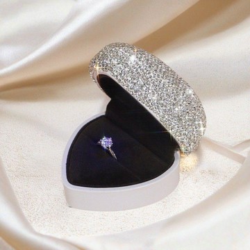 ✨元氣新品✨閃亮鑲鑽愛心戒指盒高顏值結婚求婚緣禮盒創意翻蓋帶燈表白首飾盒CALY