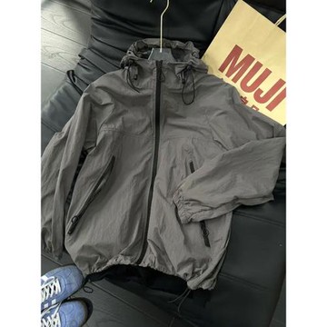 UPF50+灰色連帽防曬衣男夏季薄款戶外防紫外線釣魚服速干騎行外套