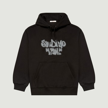 Hang Ten- 韓款內刷毛經典加州印花帽T-男(黑)