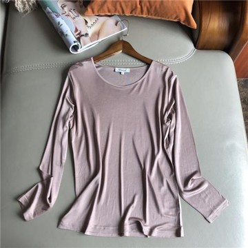 四季穿白廠桑蠶絲K219雙面針織真絲女士圓領長袖打底外穿純色T恤