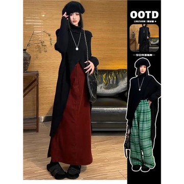 2025新款復古慵懶風長款高領黑色毛衣外套女早秋季小個子針織開衫