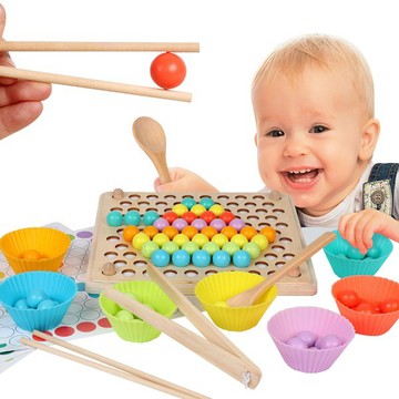 學習筷子湯匙啟蒙玩具 夾珠子拼圖親子互動玩具組-321寶貝屋