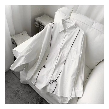 時尚不對稱設計高級感襯衫男小眾休閒不規則撞色上衣男